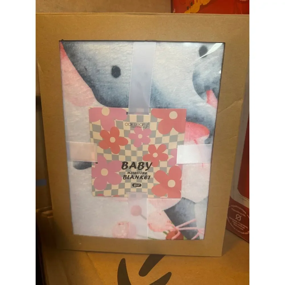 NIB Oak Leaf Baby Girl Milestone Blanket 60x40 Elephant Floral Growth Tracker